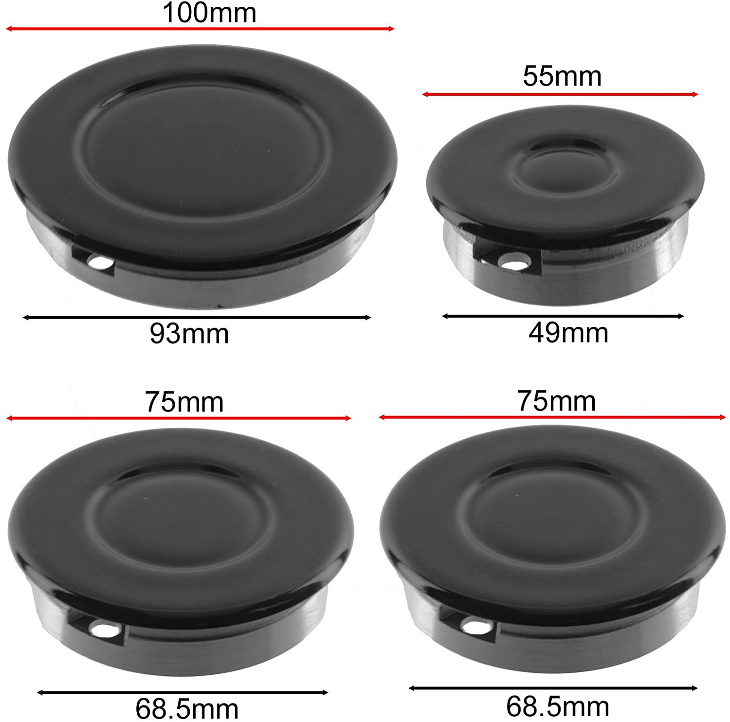 Gas Stove Cooktop Burner Wok Burner Oven Cooker Hob Gas Burner Crown & Flame Cap Kit ( Small, 2 Medium & Large, 55mm - 100mm) Spare Parts Accessory ReplacementGas Stove Cooktop Burner Wok Burner Oven Cooker Hob Gas Burner Crown & Flame Cap Kit ( Small, 2 Medium & Large, 55mm - 100mm) Spare Parts Accessory Replacement