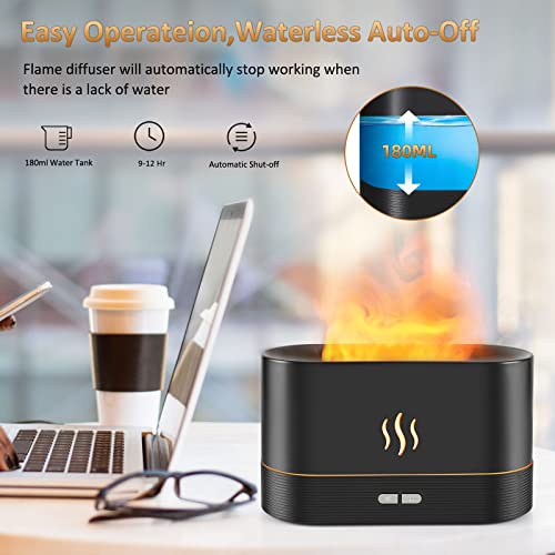 Flame Diffuser Humidifier-Auto Off 180ml Essential Oil Diffuser-2 Modes Brightness Aroma Humidifier with Fire Flame Effect for Home,Office,Spa,Gym(Black)