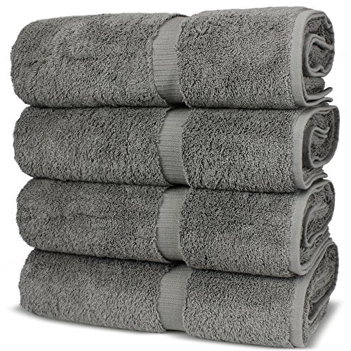 Luxury Hotel & Spa 100% Cotton Premium Turkish Bath Towels, 27" x 54'' (Set of 4, Gray)