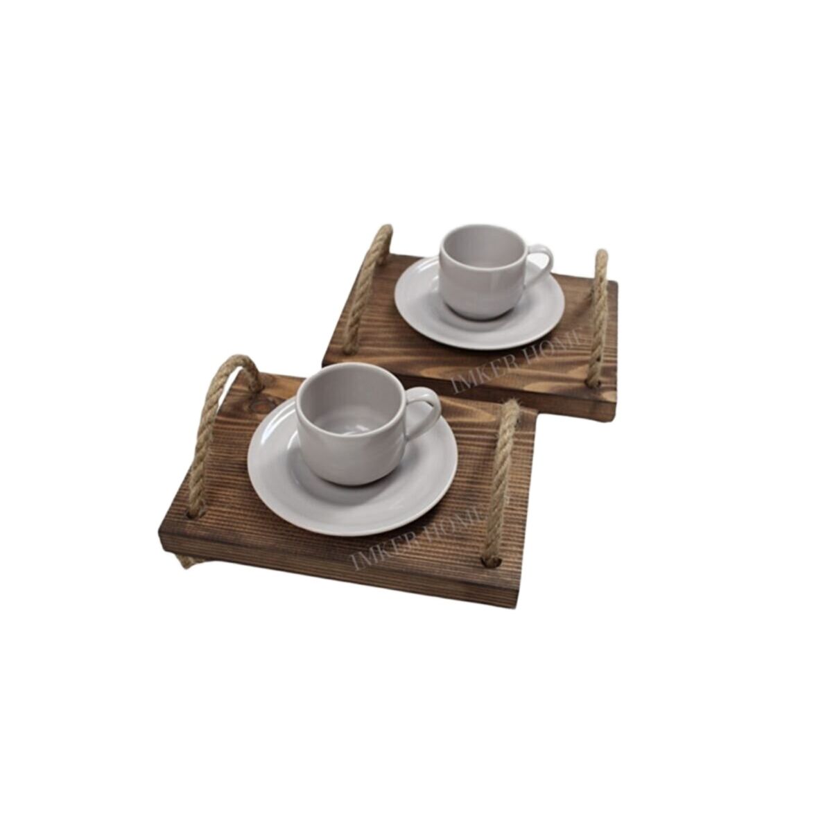 5.99 $ |  2-Piece Dark Walnut Solid Wood Serving Tray Set - Elegant Decorative Trays for Coffee Table & Ottoman - Versatile for Home, Restaurant, Cafe